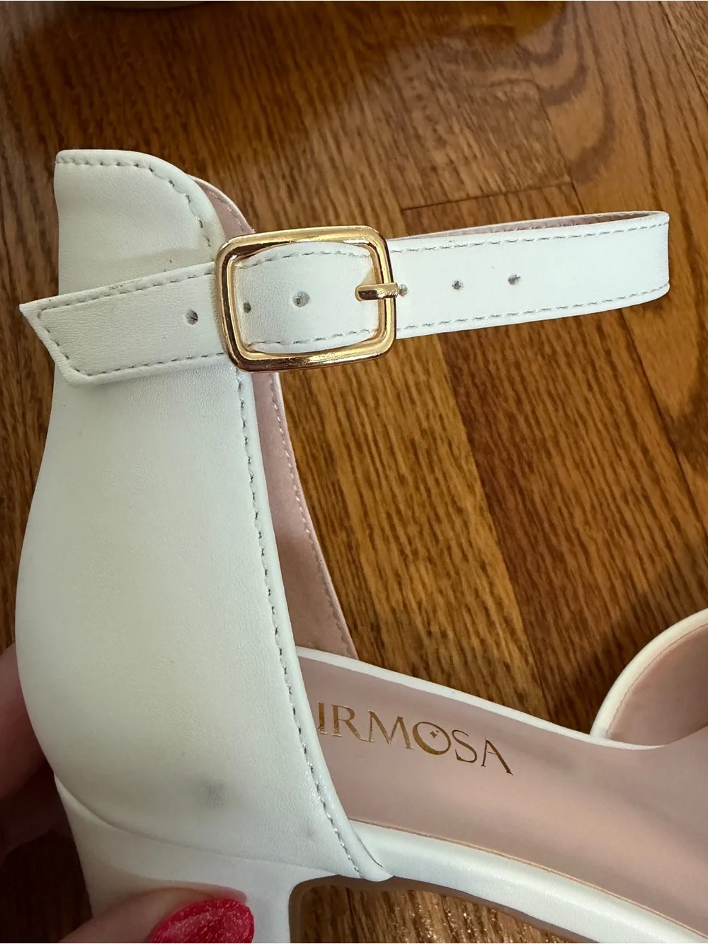 White Closed Toe Dress Shoes with Chunky High Heels and Ankle Strap for Kids